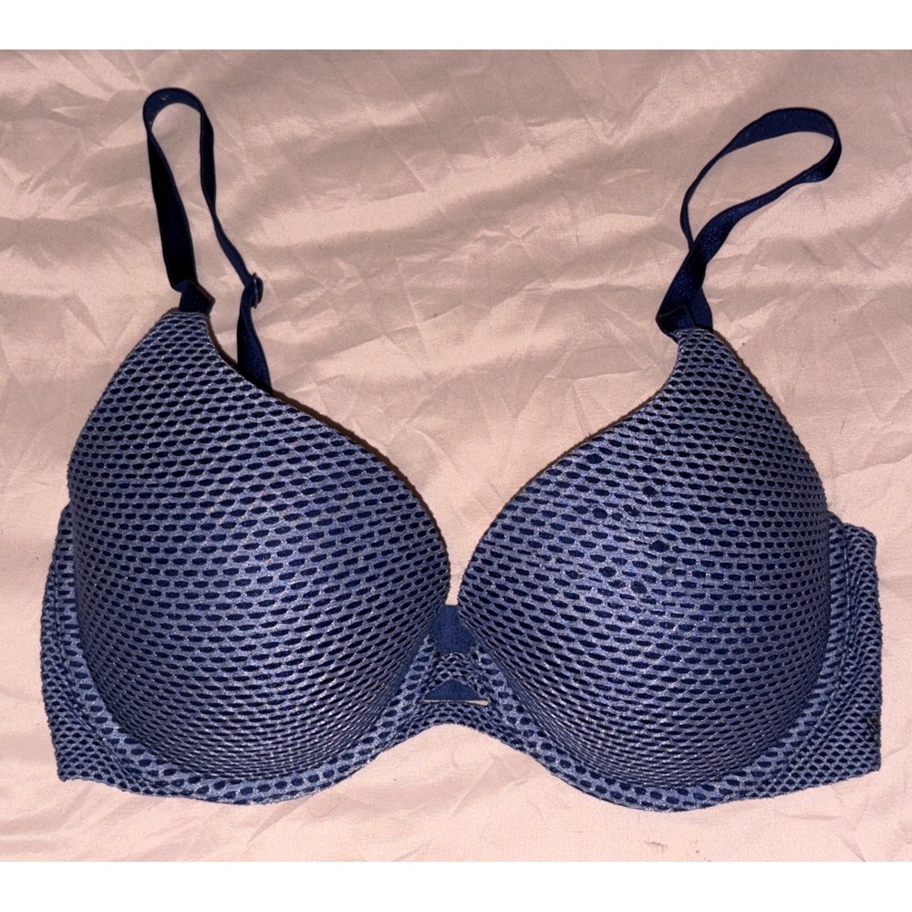Victoria's Secret Dark Blue Fishnet Perfect Shape Padded Underwire Bra, 32DD